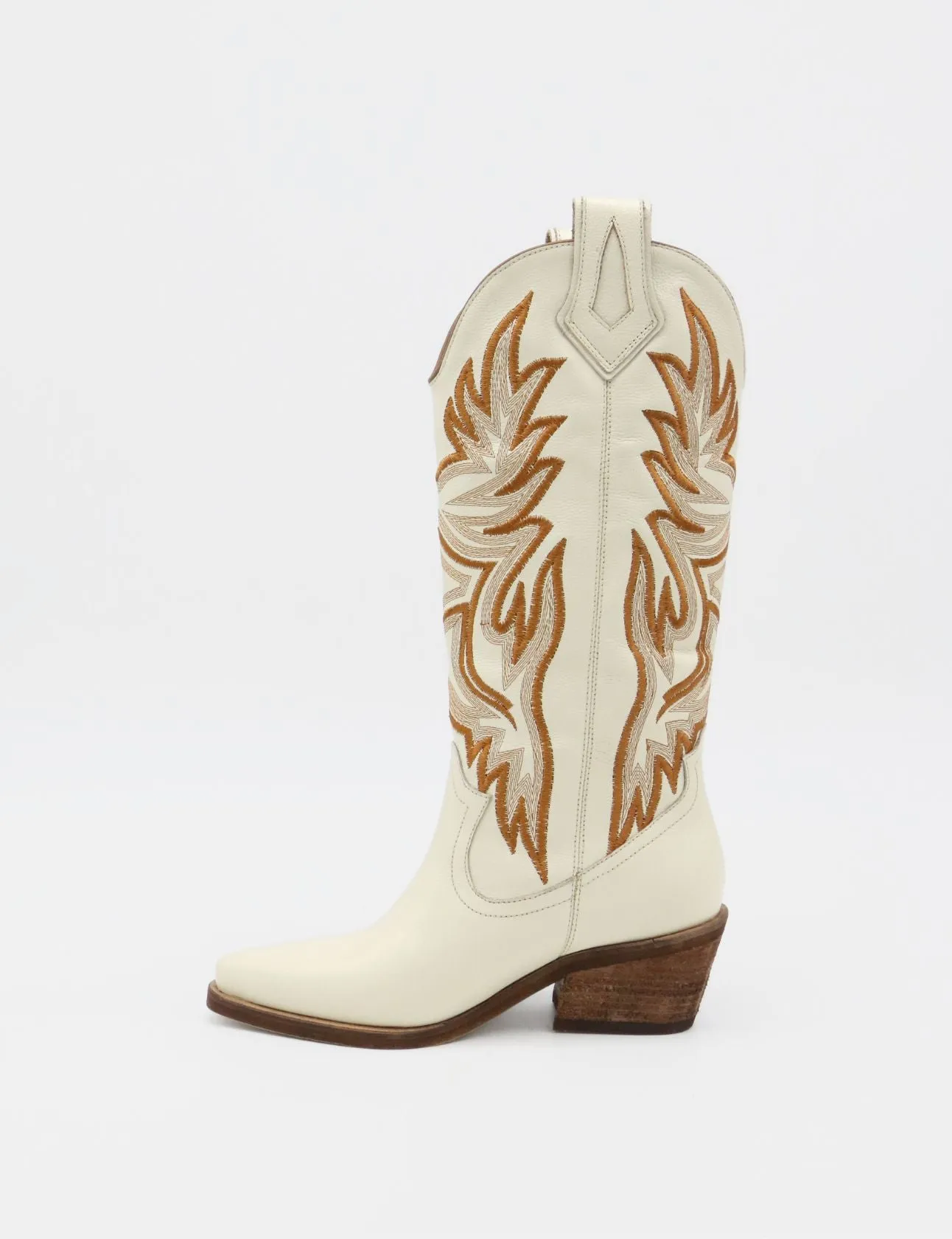 Dramen western cowboy boots in off white leather womens shoes