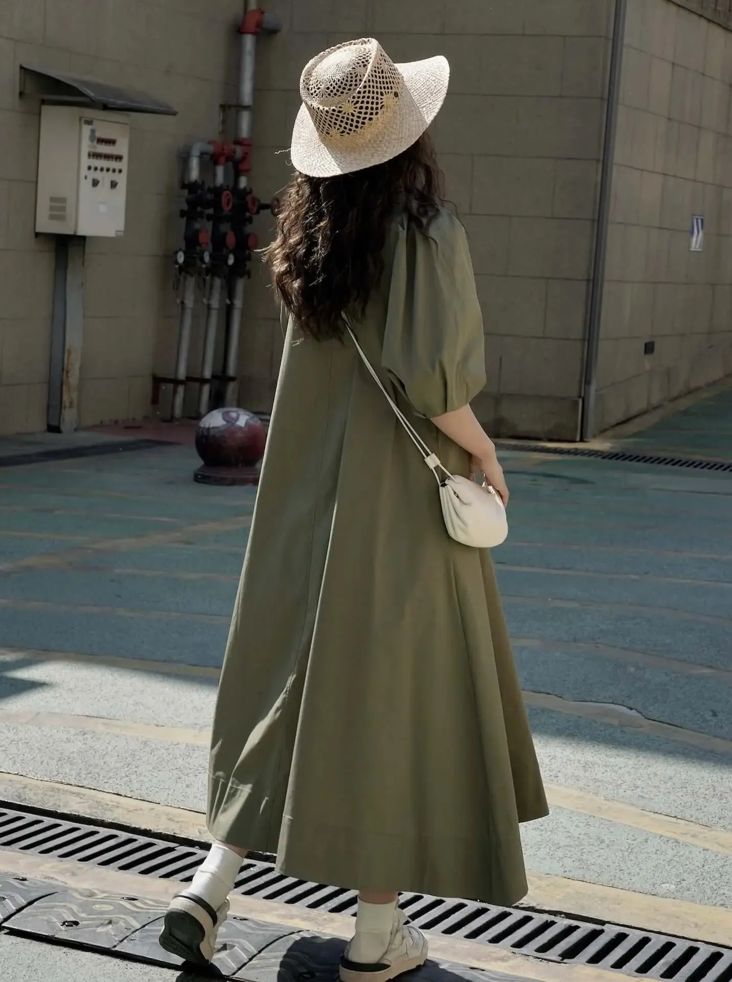 Elegant Maxi Dress with Cotton Puff Sleeves for Women