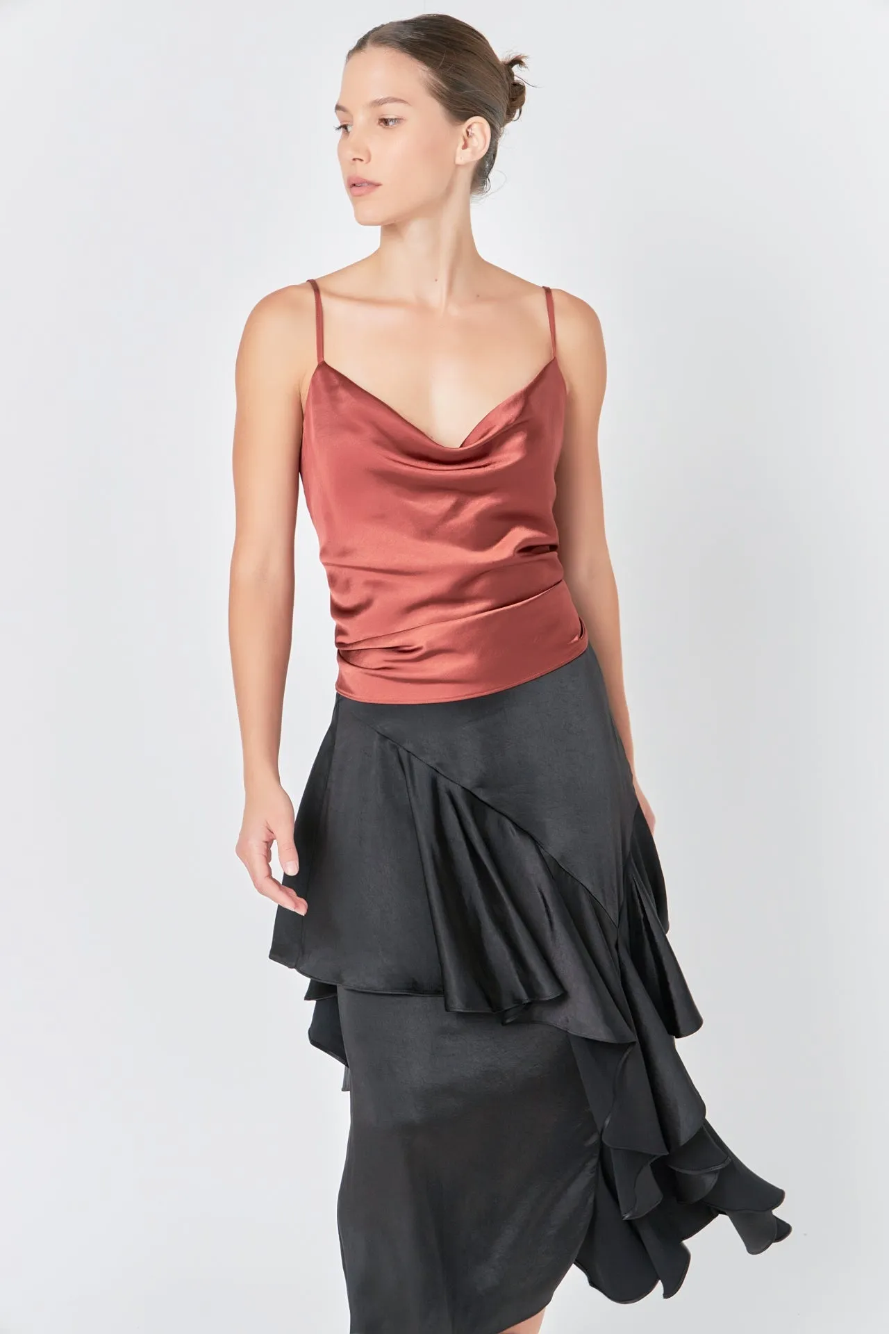 Endless Rose - Satin Waterfall Midi Skirt