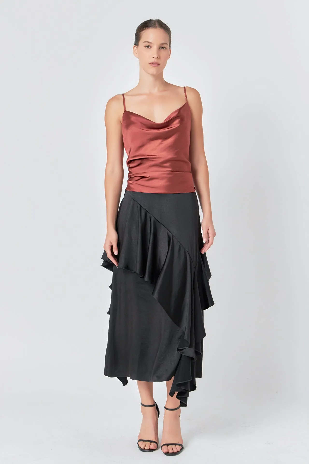 Endless Rose - Satin Waterfall Midi Skirt