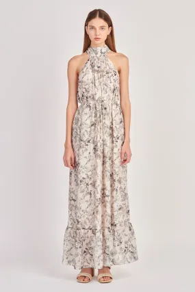 English Factory - Abstract Floral Print Halter Maxi Dress