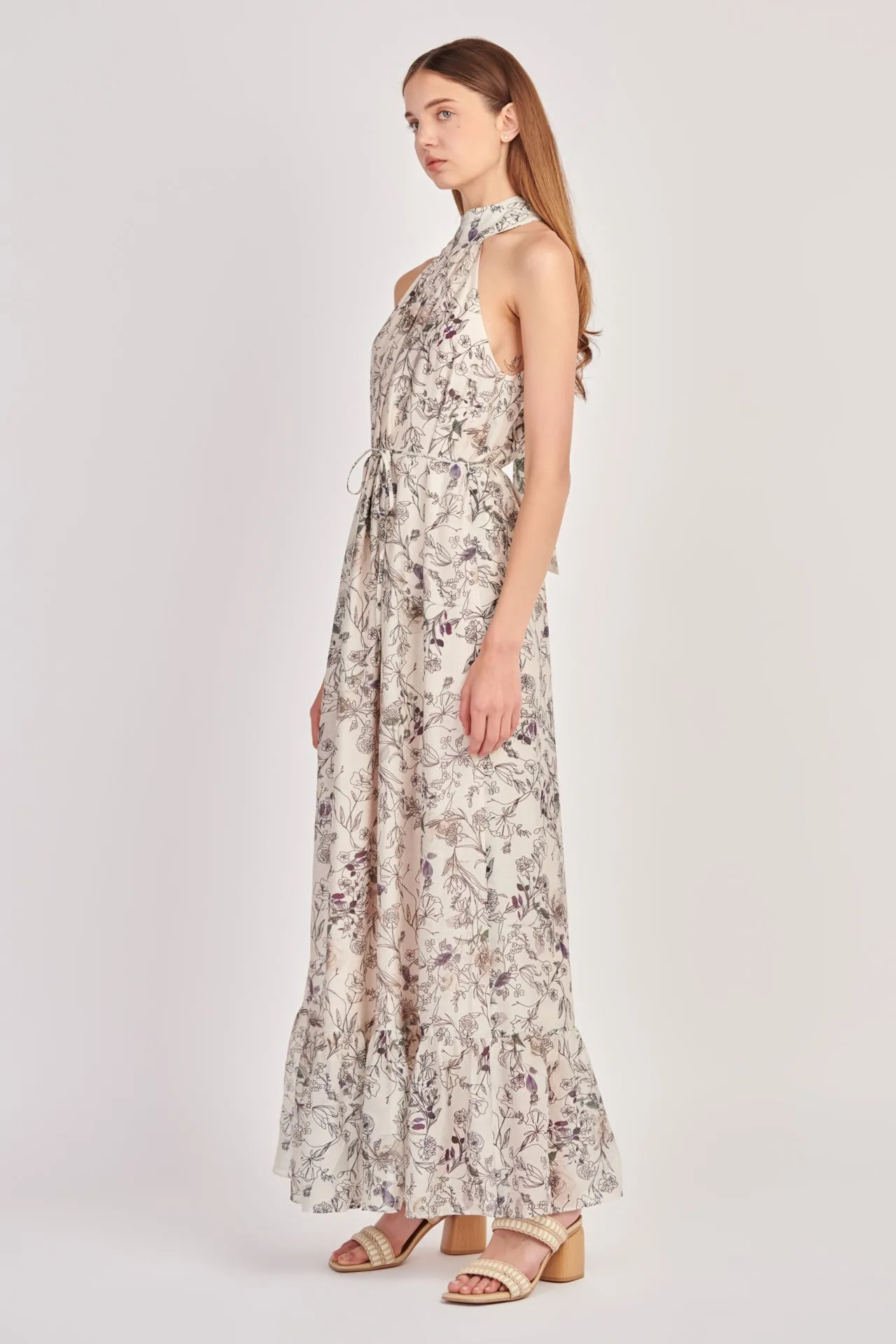 English Factory - Abstract Floral Print Halter Maxi Dress