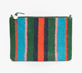 Evergreen Stripe Woven Flat Clutch