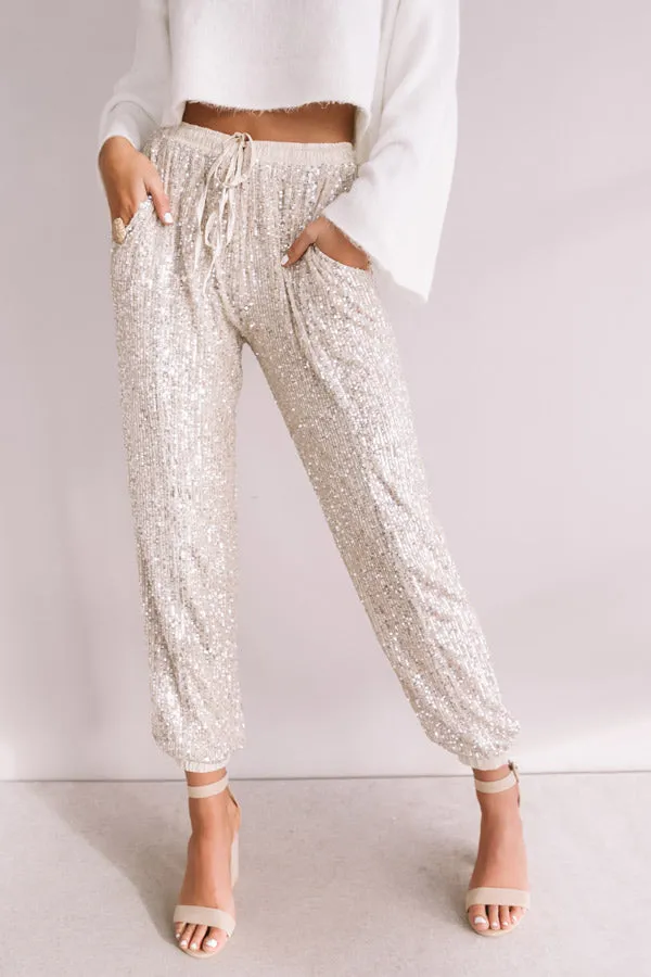 Extra Sparkles Sequin Joggers in Champagne