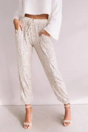 Extra Sparkles Sequin Joggers in Champagne