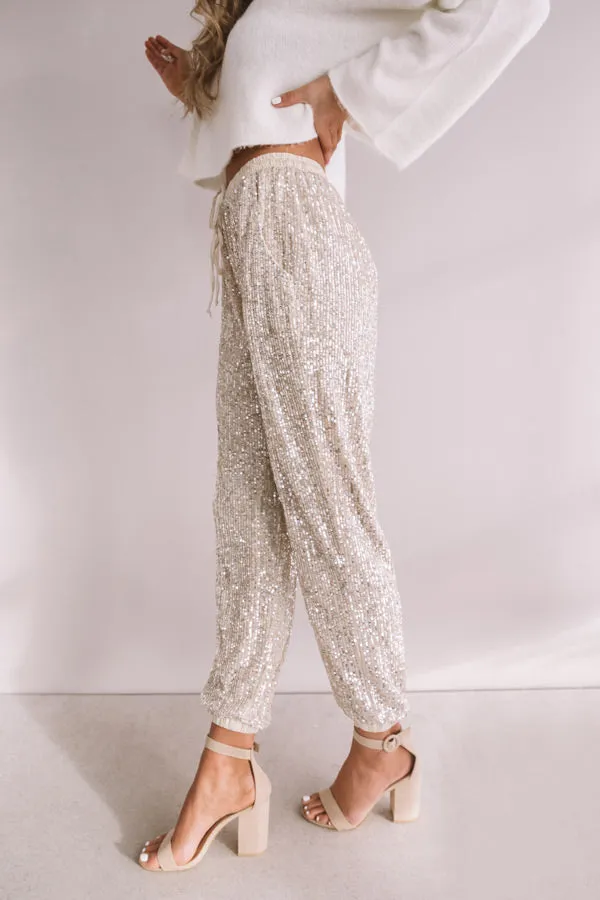 Extra Sparkles Sequin Joggers in Champagne