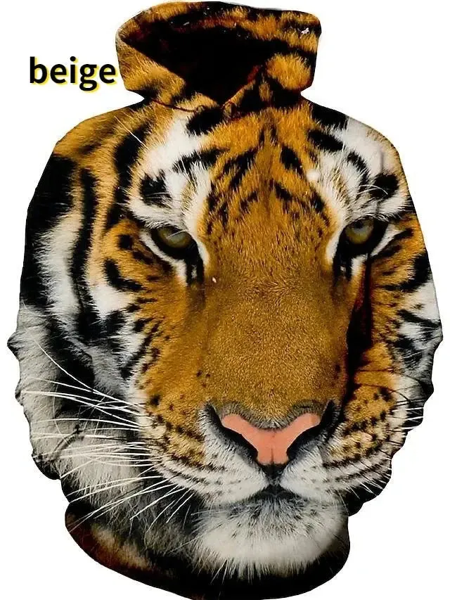 Fashion Animal 3D Graphic Tiger/lion 3D Print Hoodies Fashion Casual Long Sleeved Pullover Sweatshirts