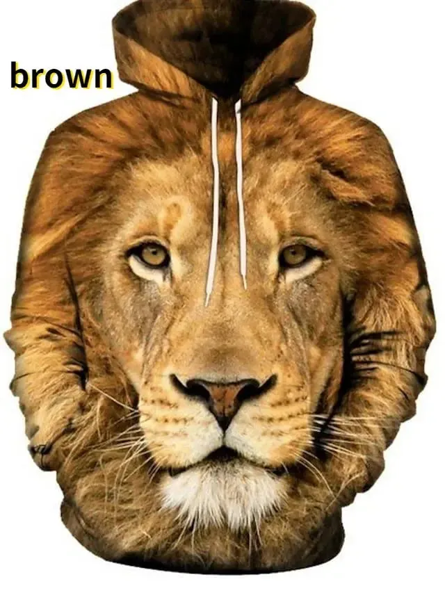 Fashion Animal 3D Graphic Tiger/lion 3D Print Hoodies Fashion Casual Long Sleeved Pullover Sweatshirts