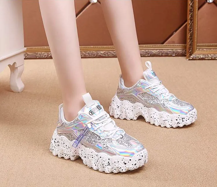 Fashion Casual Glitter Shiny Sneaker Platform Sneakers