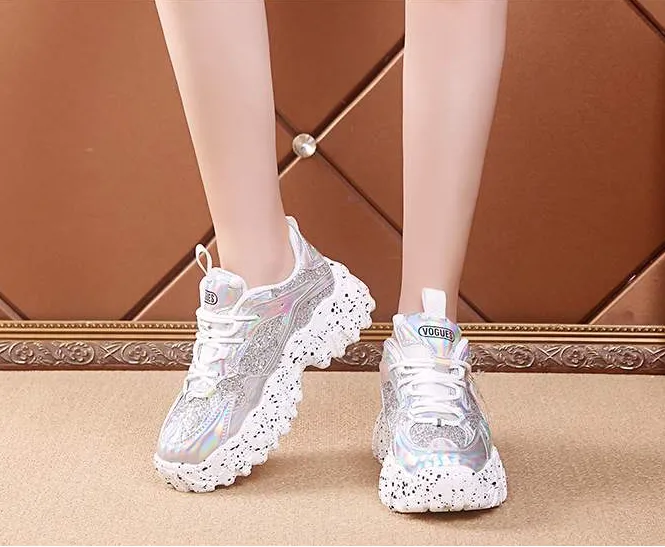 Fashion Casual Glitter Shiny Sneaker Platform Sneakers