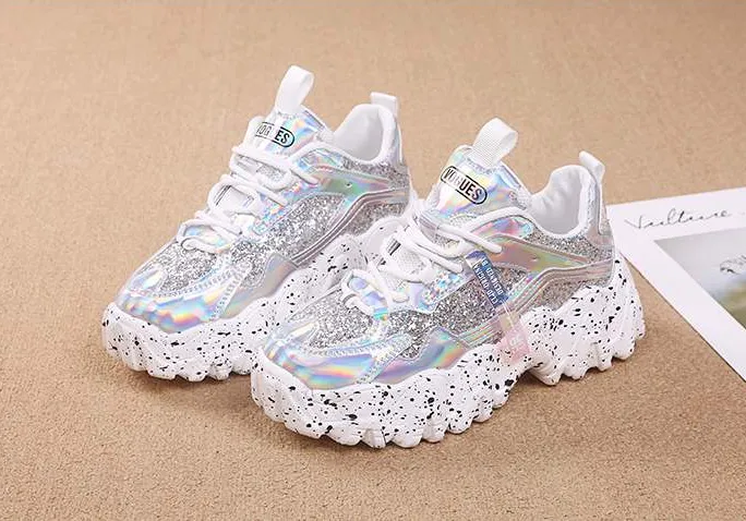 Fashion Casual Glitter Shiny Sneaker Platform Sneakers