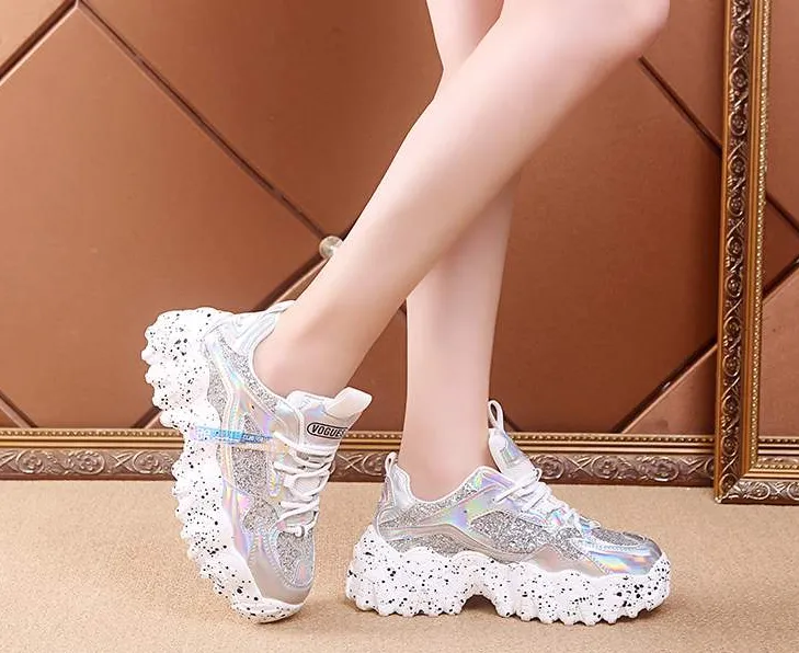 Fashion Casual Glitter Shiny Sneaker Platform Sneakers