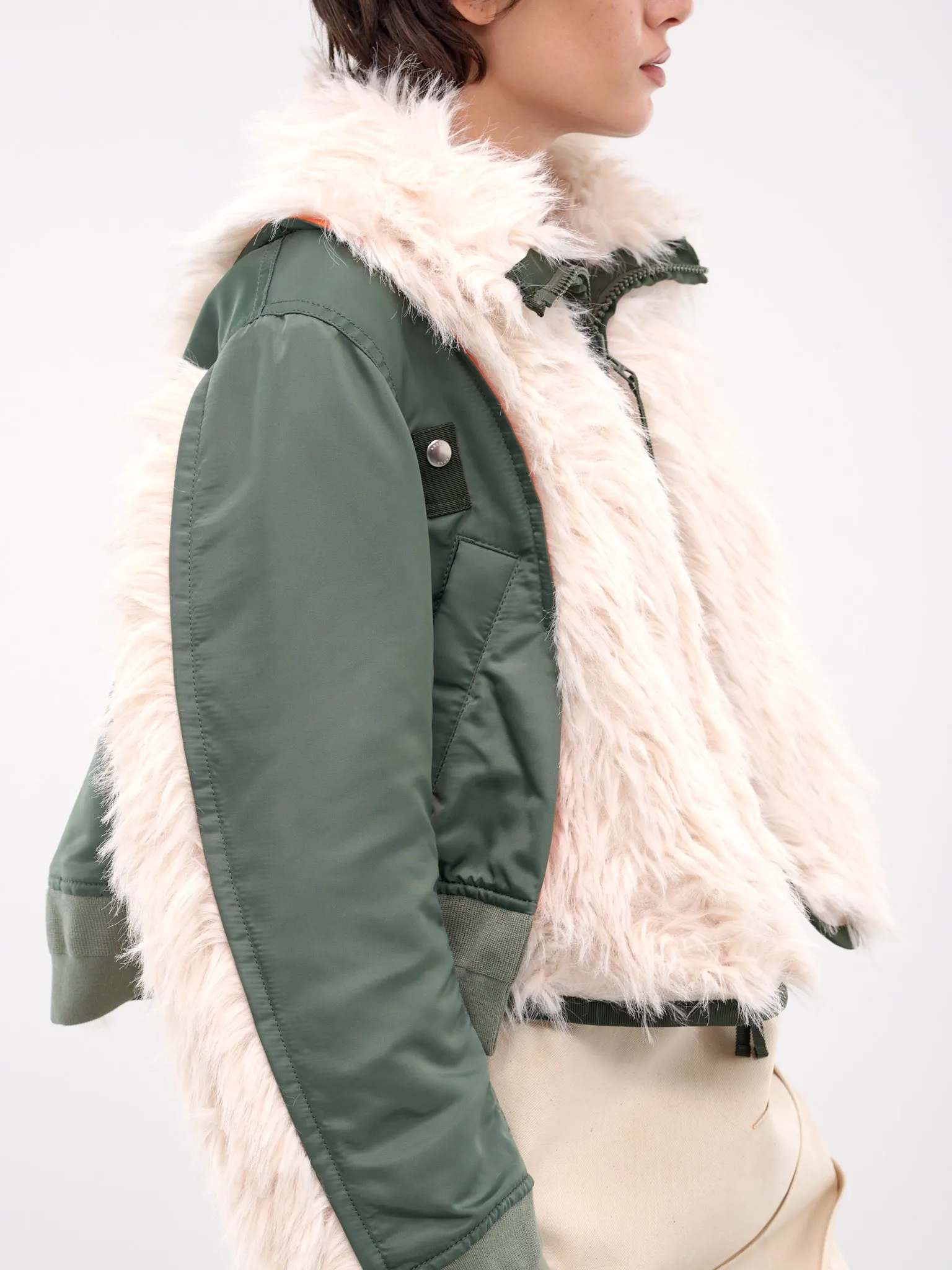 Faux Fur x Nylon Twill Blouson (24-07604-063-ECRU-KHAKI)