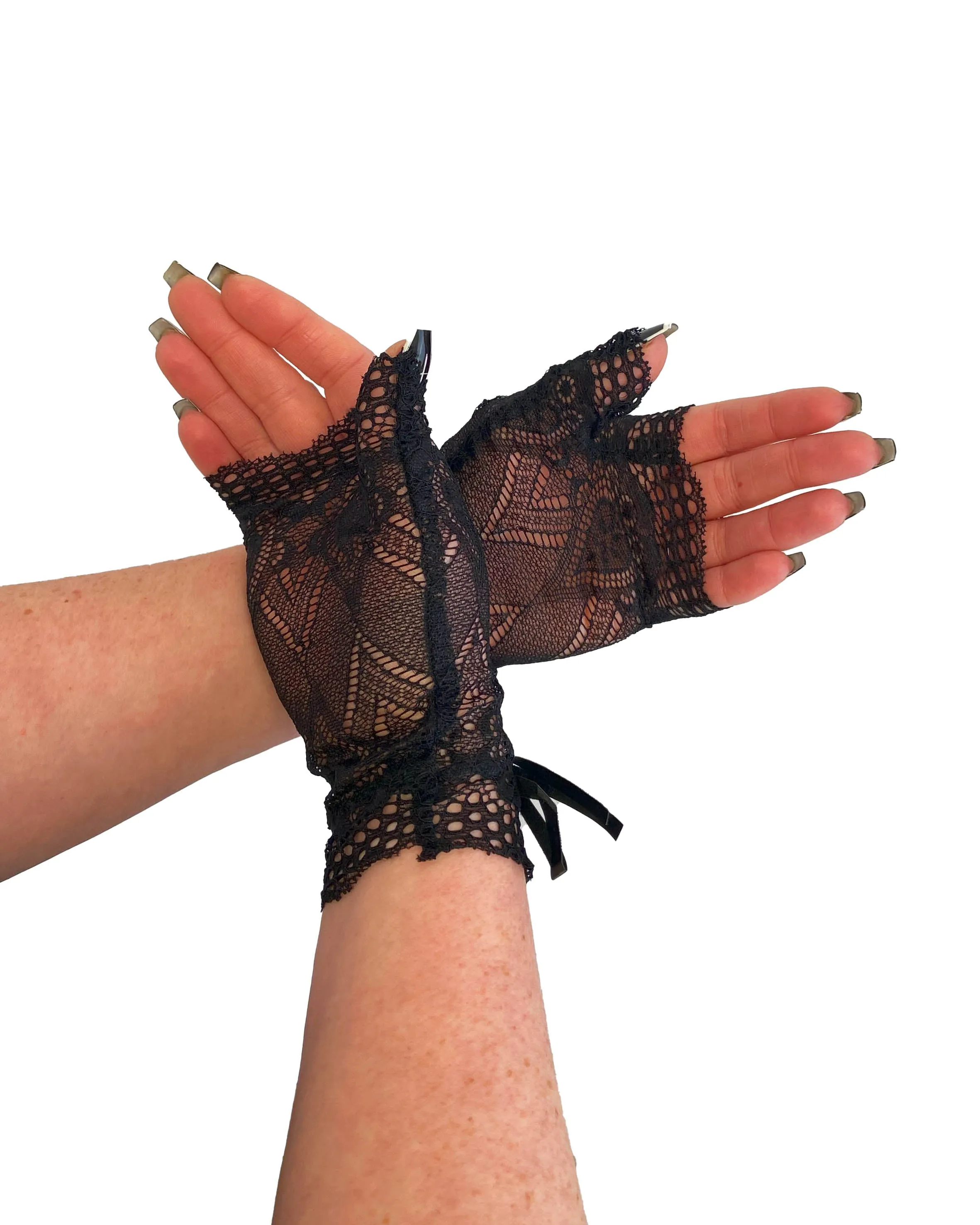 Fingerless Lace Black Gloves with a Bow