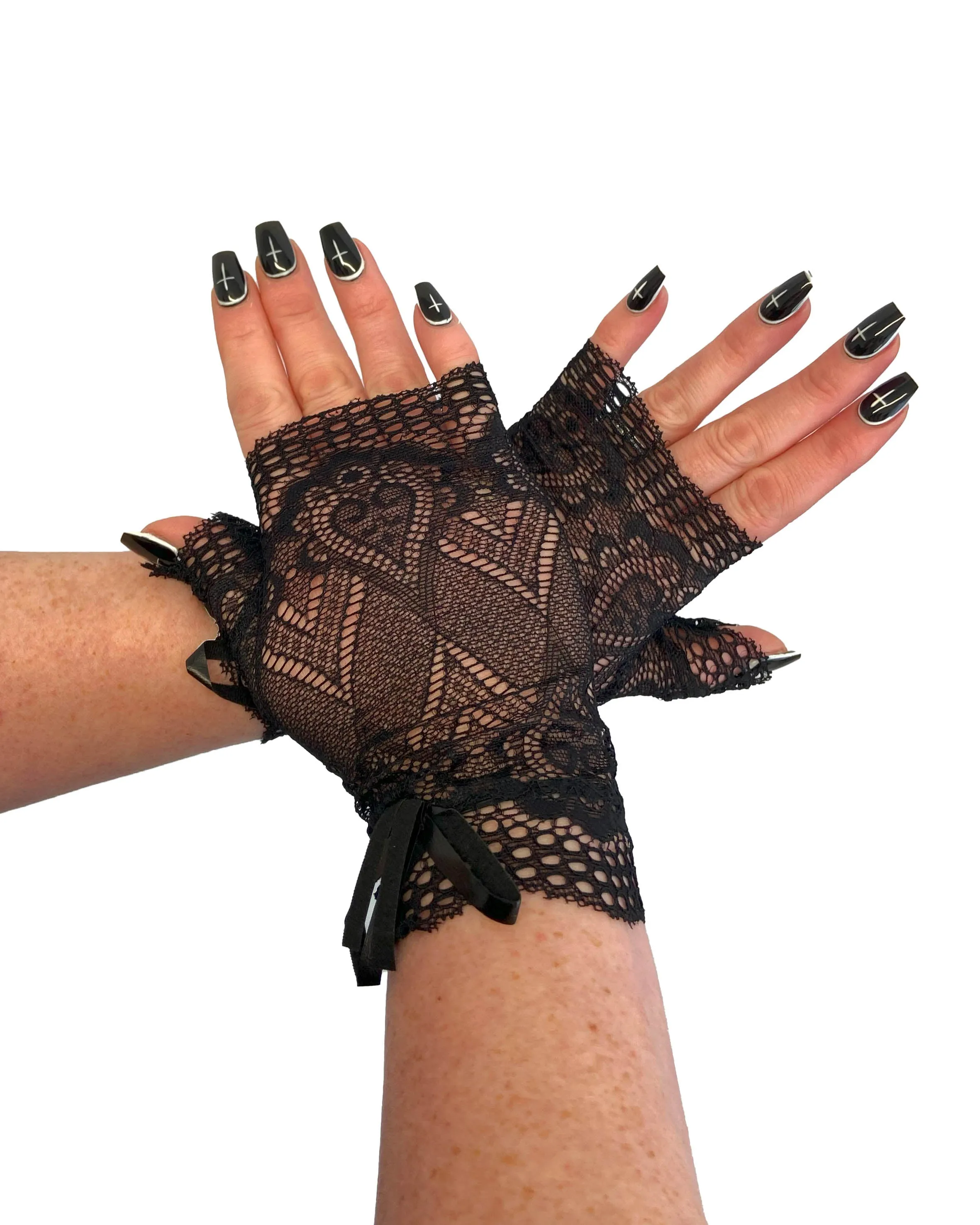 Fingerless Lace Black Gloves with a Bow