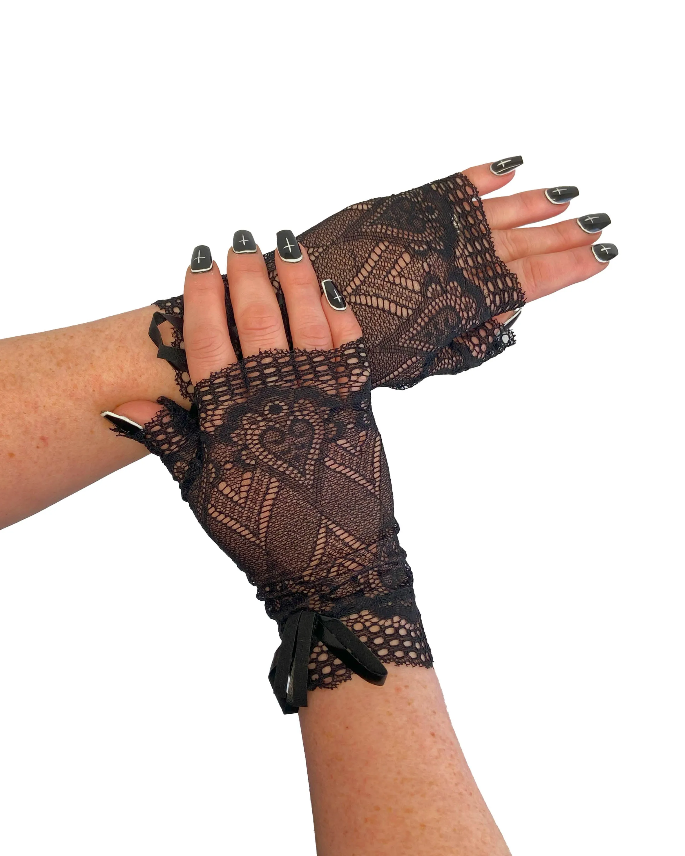 Fingerless Lace Black Gloves with a Bow