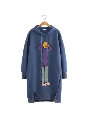 Fleece Women Long Hooded Sweatshirts Cartoon Embroidery Full Sleeve Hoodies Winter Thick Plus Velvet Pullover Tracksuits