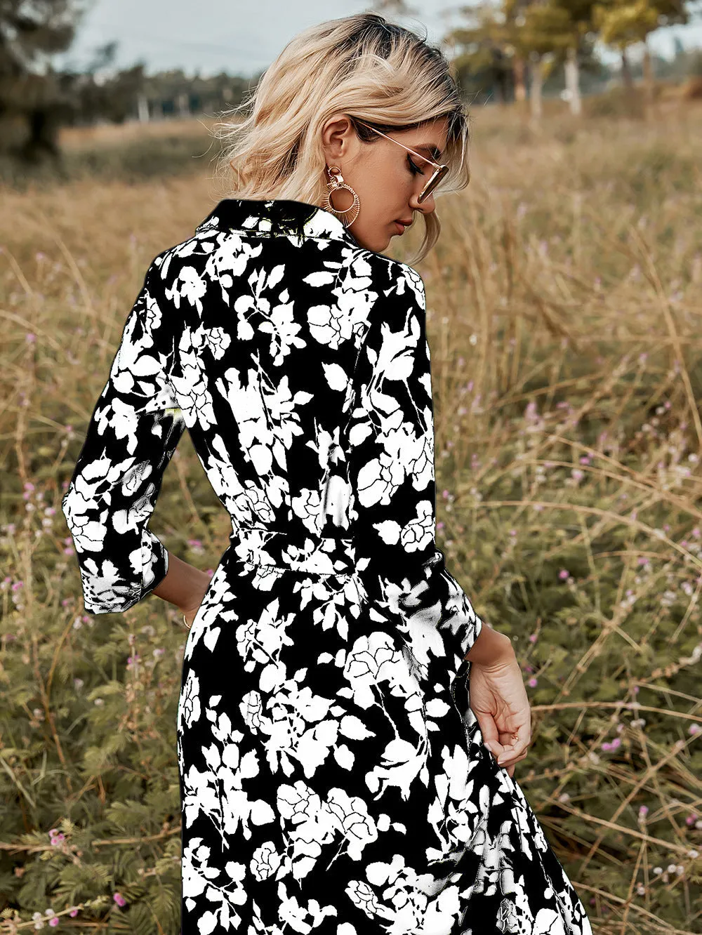 Floral Print Polo Shirt Dress