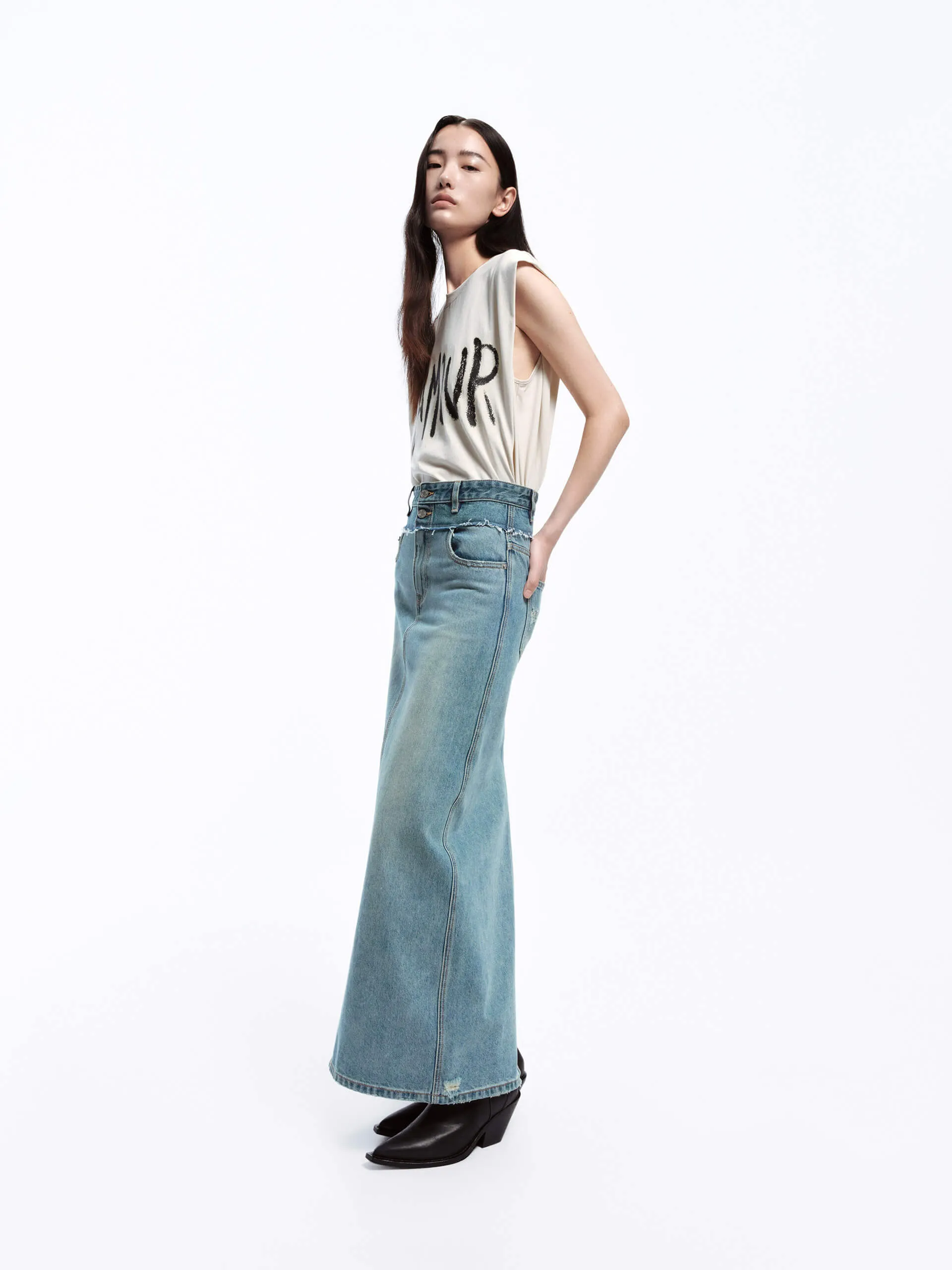 Frayed Seam Maxi Skirt