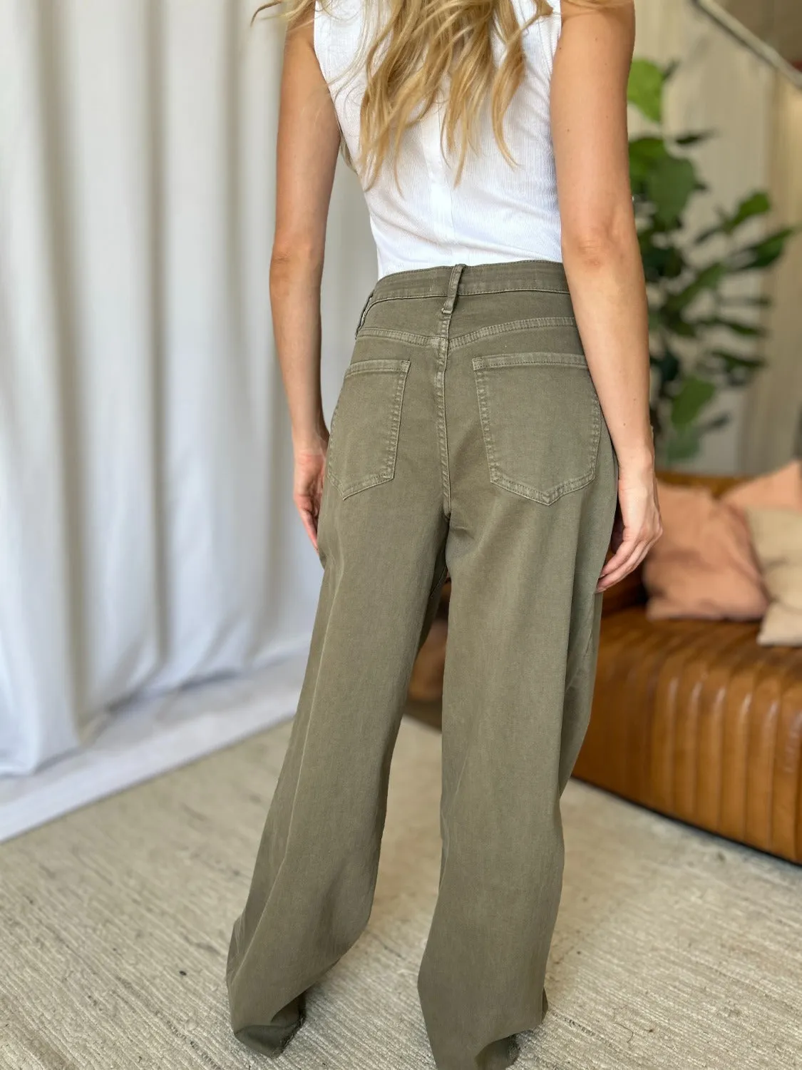 Full Size High Rise Garment Dye Wide Leg  Jeans