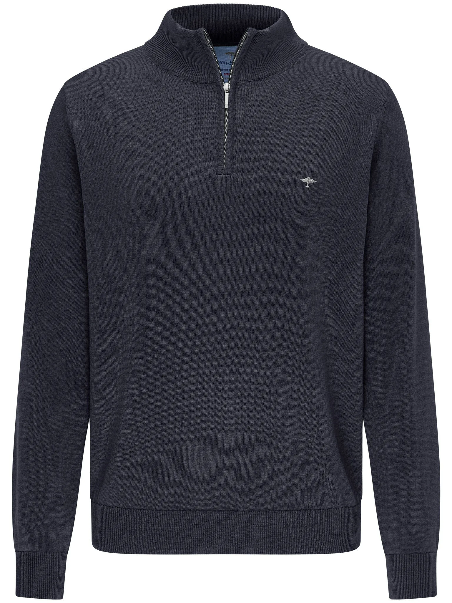 Fynch Hatton Cotton Zip Neck Jumper - Navy SFPK215/690