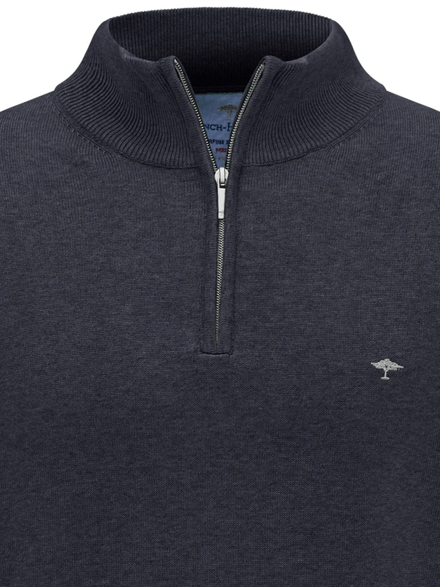 Fynch Hatton Cotton Zip Neck Jumper - Navy SFPK215/690