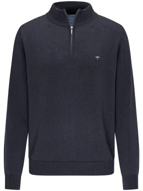 Fynch Hatton Cotton Zip Neck Jumper - Navy SFPK215/690