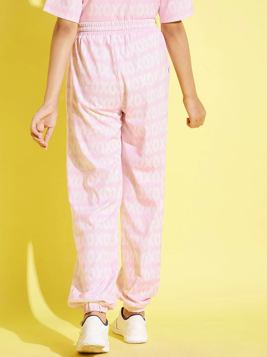 Girls Pink Xoxo Print Knit Joggers - Lyush Kids