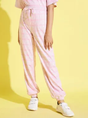 Girls Pink Xoxo Print Knit Joggers - Lyush Kids