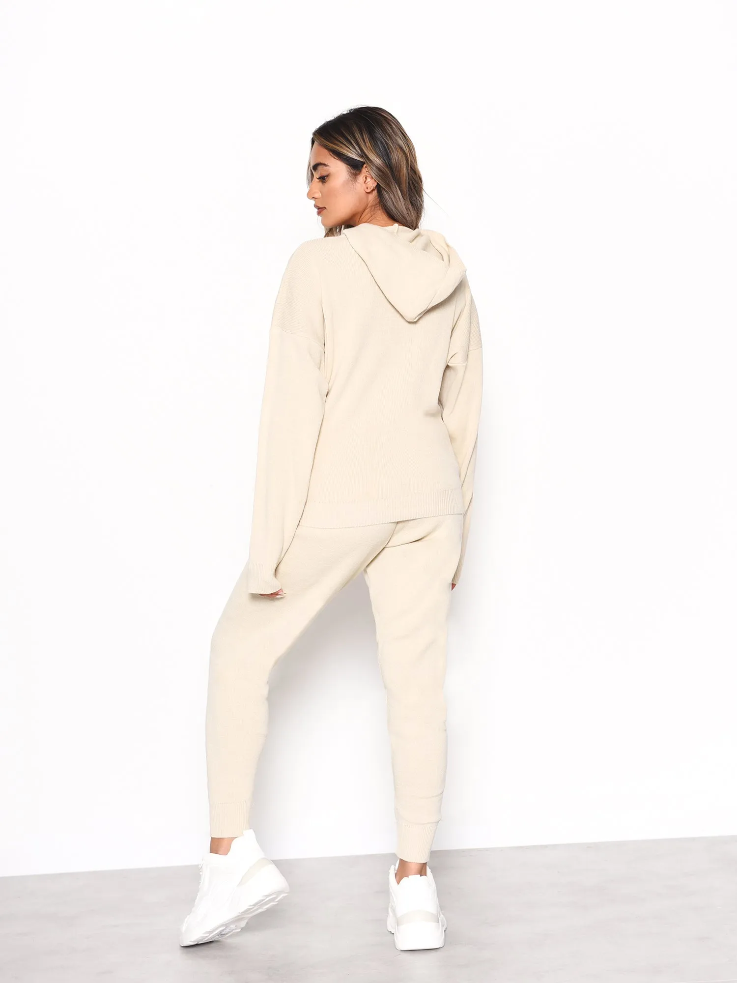 Glamorous Oatmeal Knitted Long Sleeve Hooded Jumper