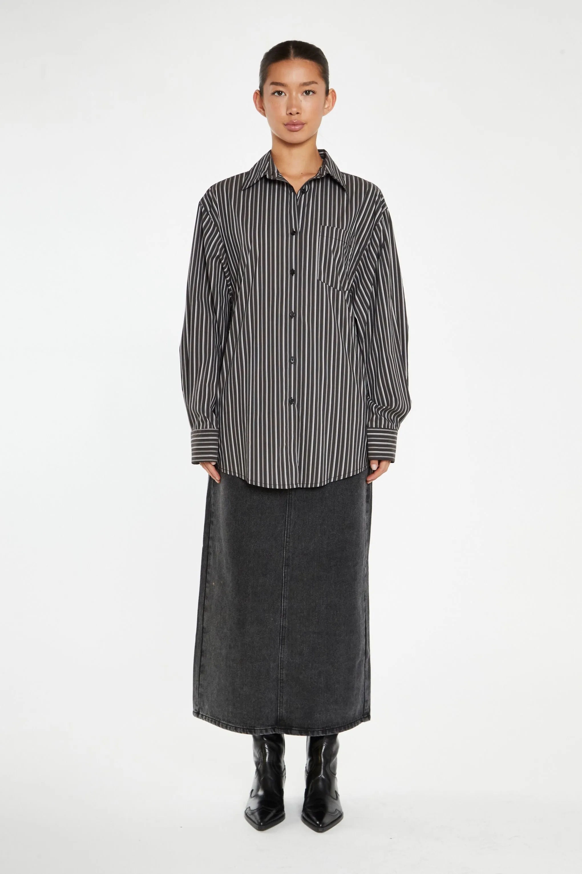 Glamorous - Oversized Brown & White Pinstripe Shirt