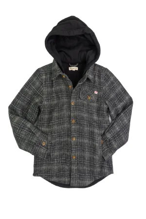 Glen Hooded Shirt, Black/Moss Plaid