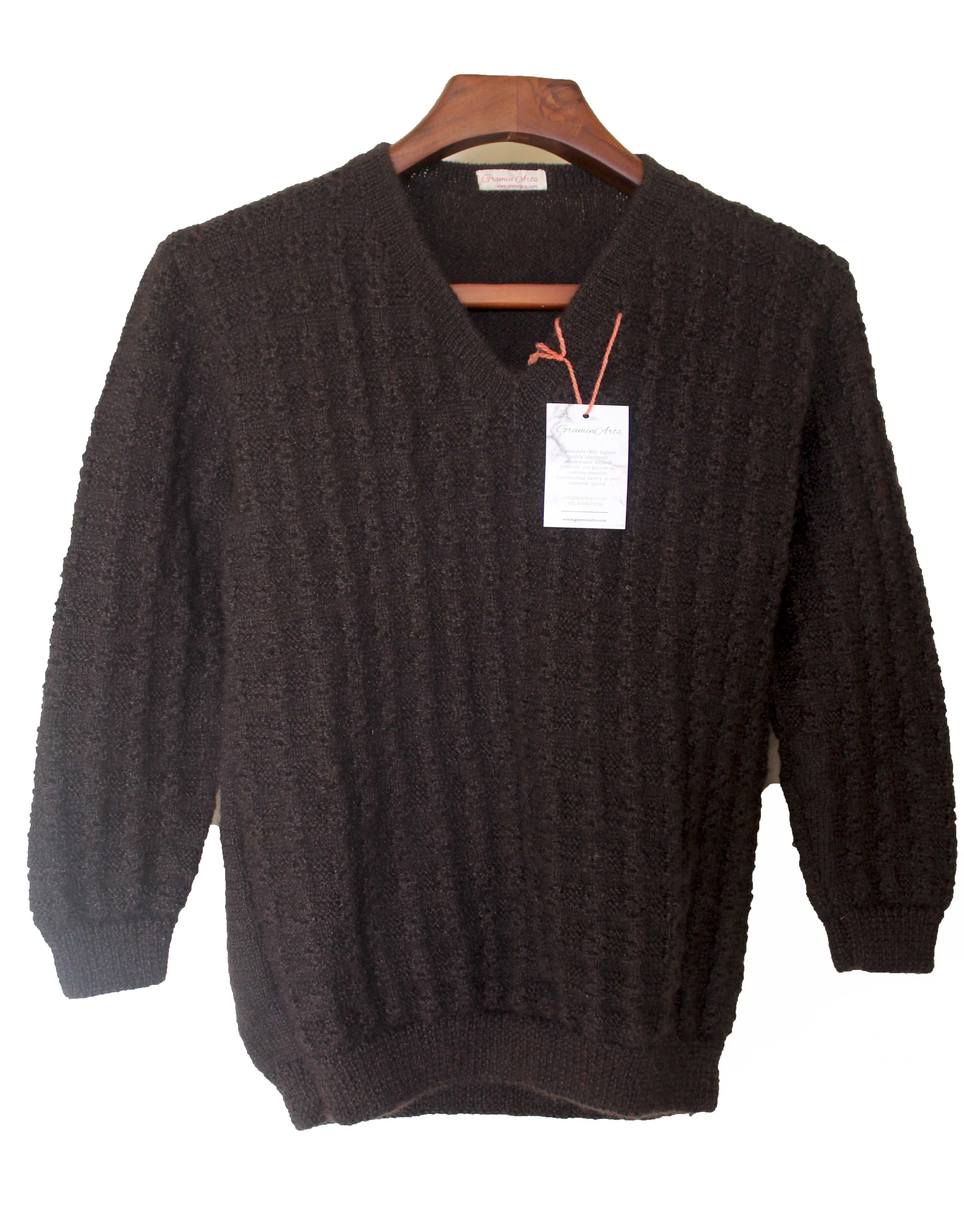 Graminarts Handmade Solid Chocolate Woollen Sweater For Men