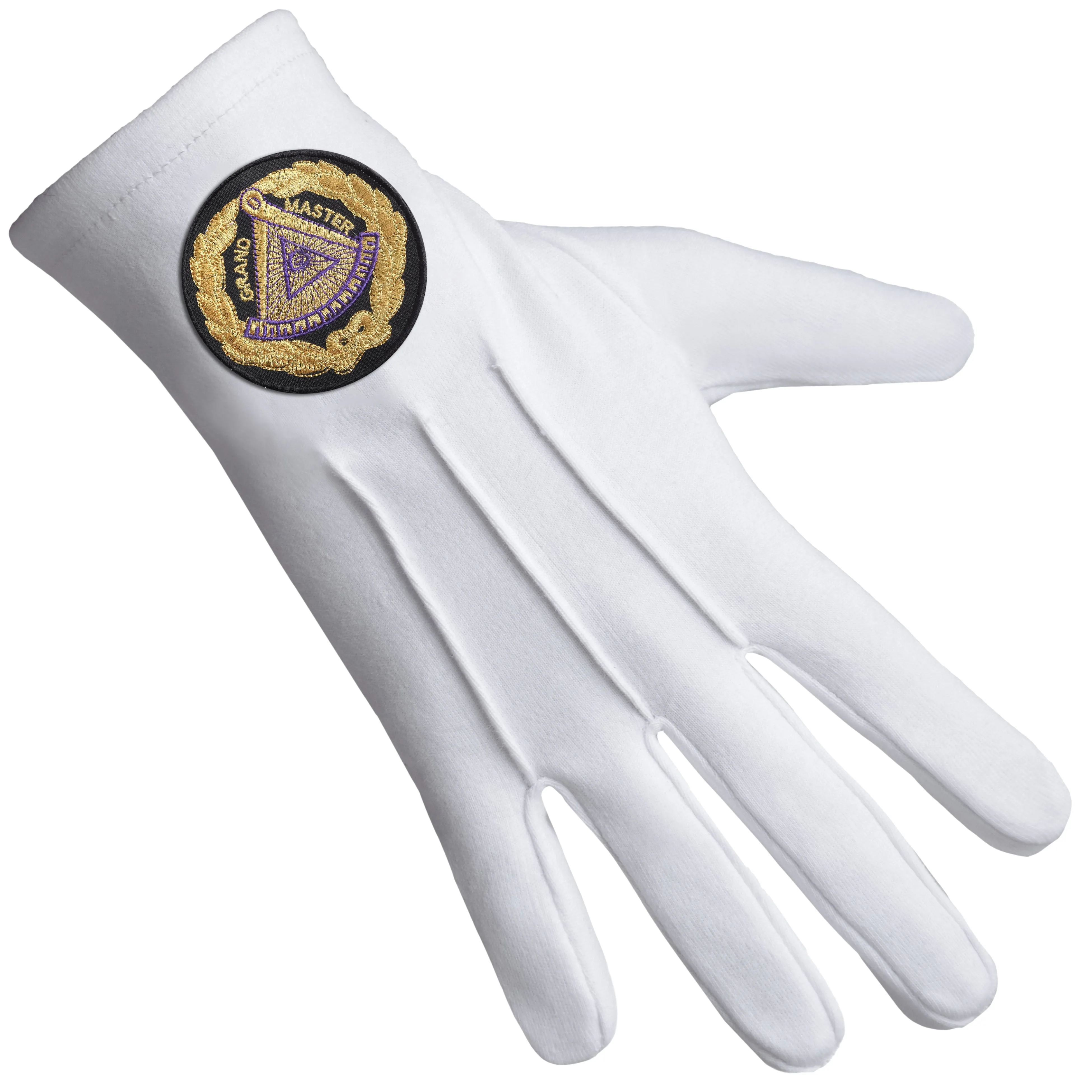 Grand Master Blue Lodge Gloves -  Cotton Machine Embroidery Black Patch