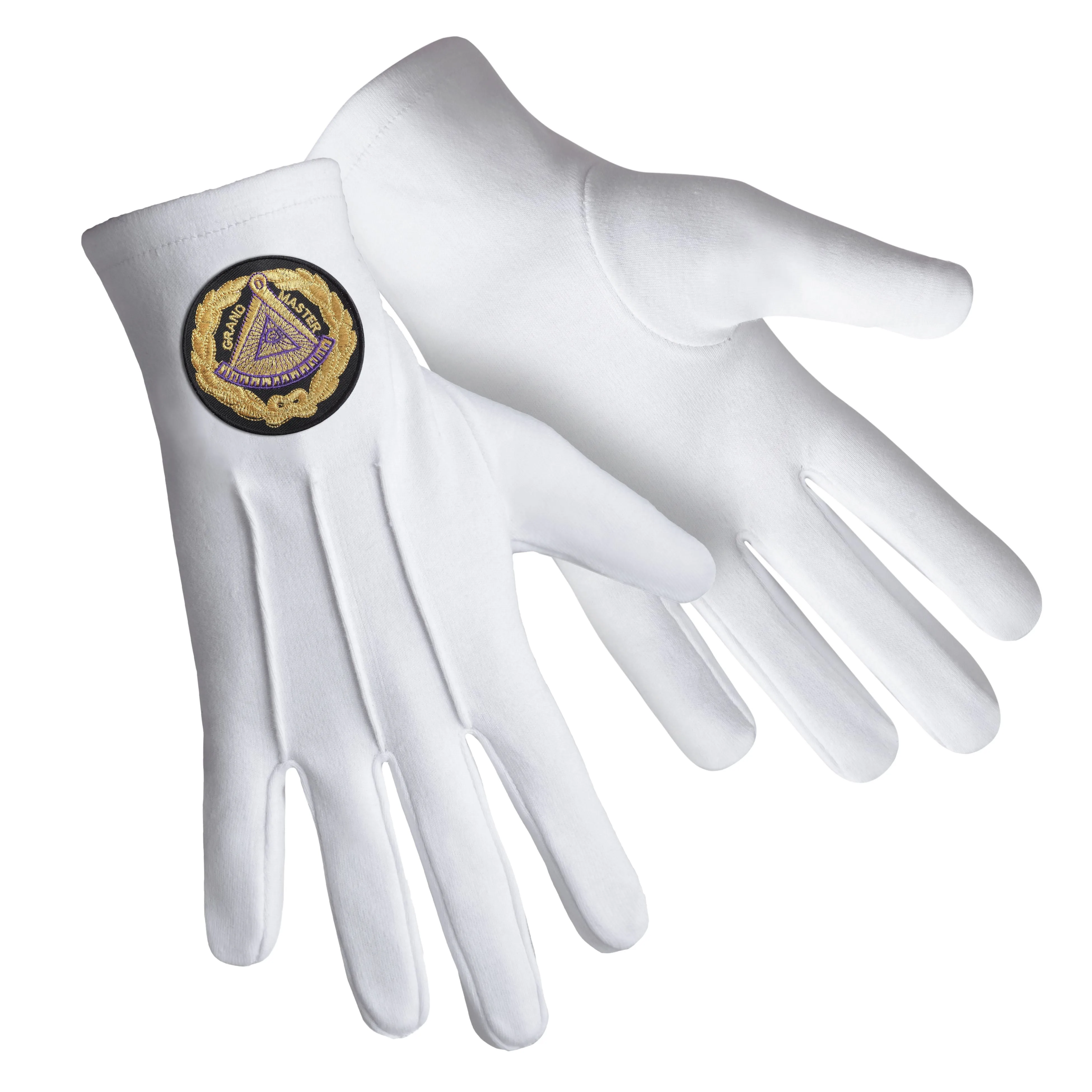 Grand Master Blue Lodge Gloves -  Cotton Machine Embroidery Black Patch