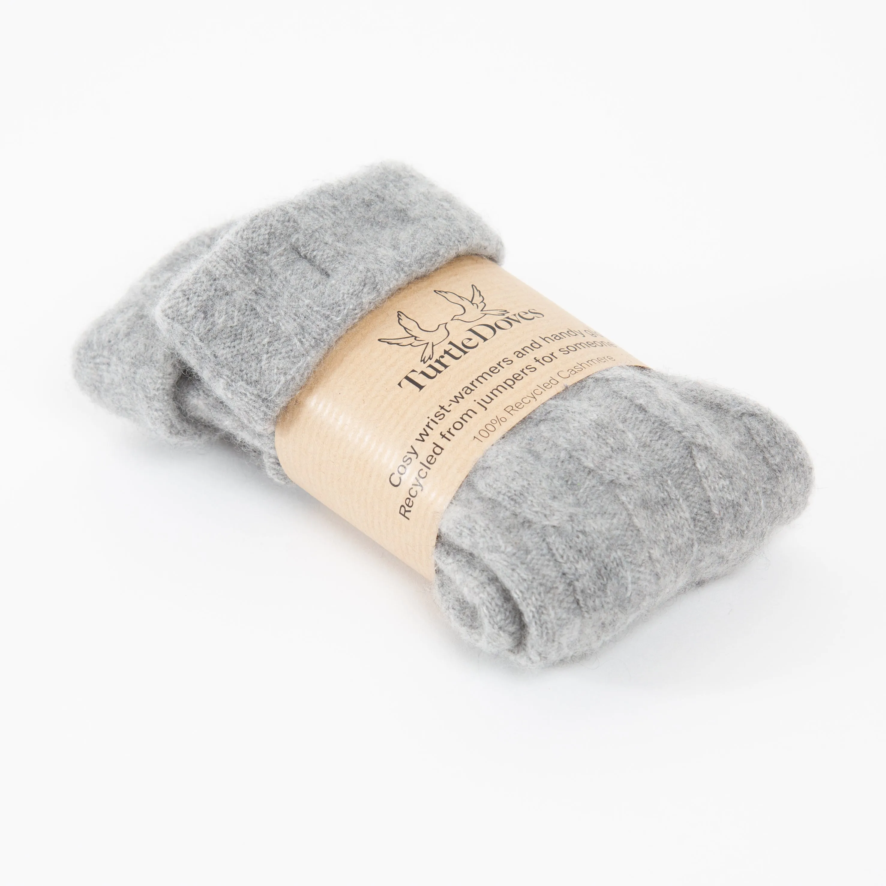 Grey Cable Cashmere Fingerless Gloves