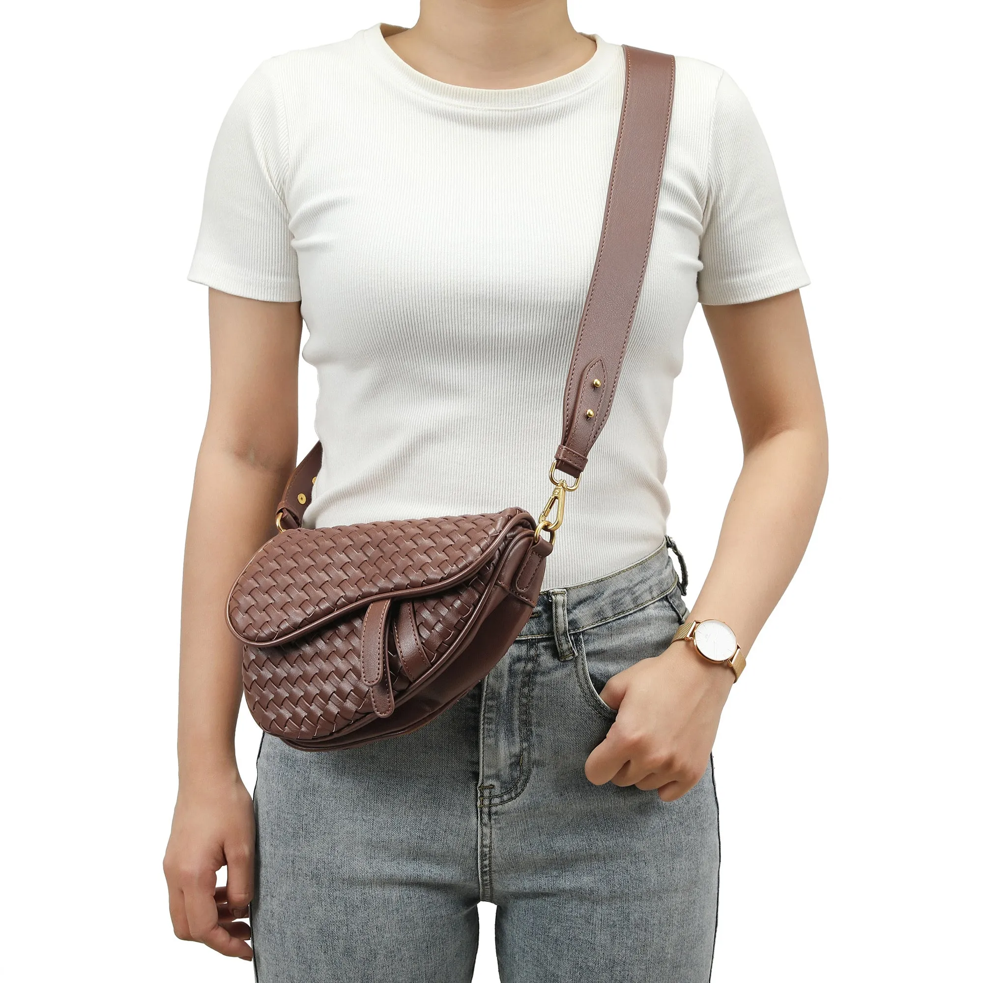 Hand-Woven Leather Saddle Bag