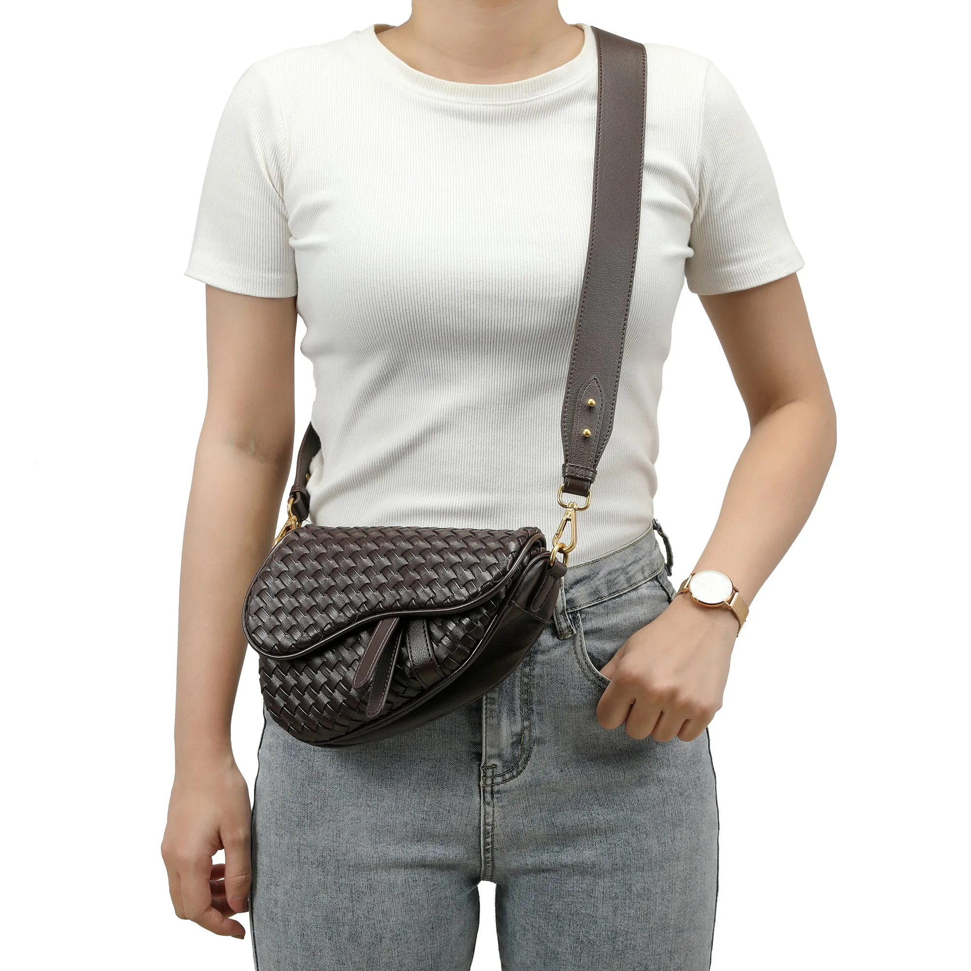 Hand-Woven Leather Saddle Bag