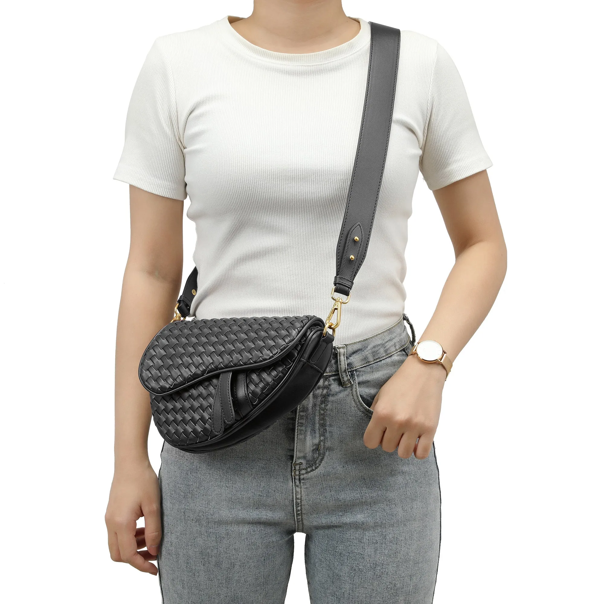 Hand-Woven Leather Saddle Bag