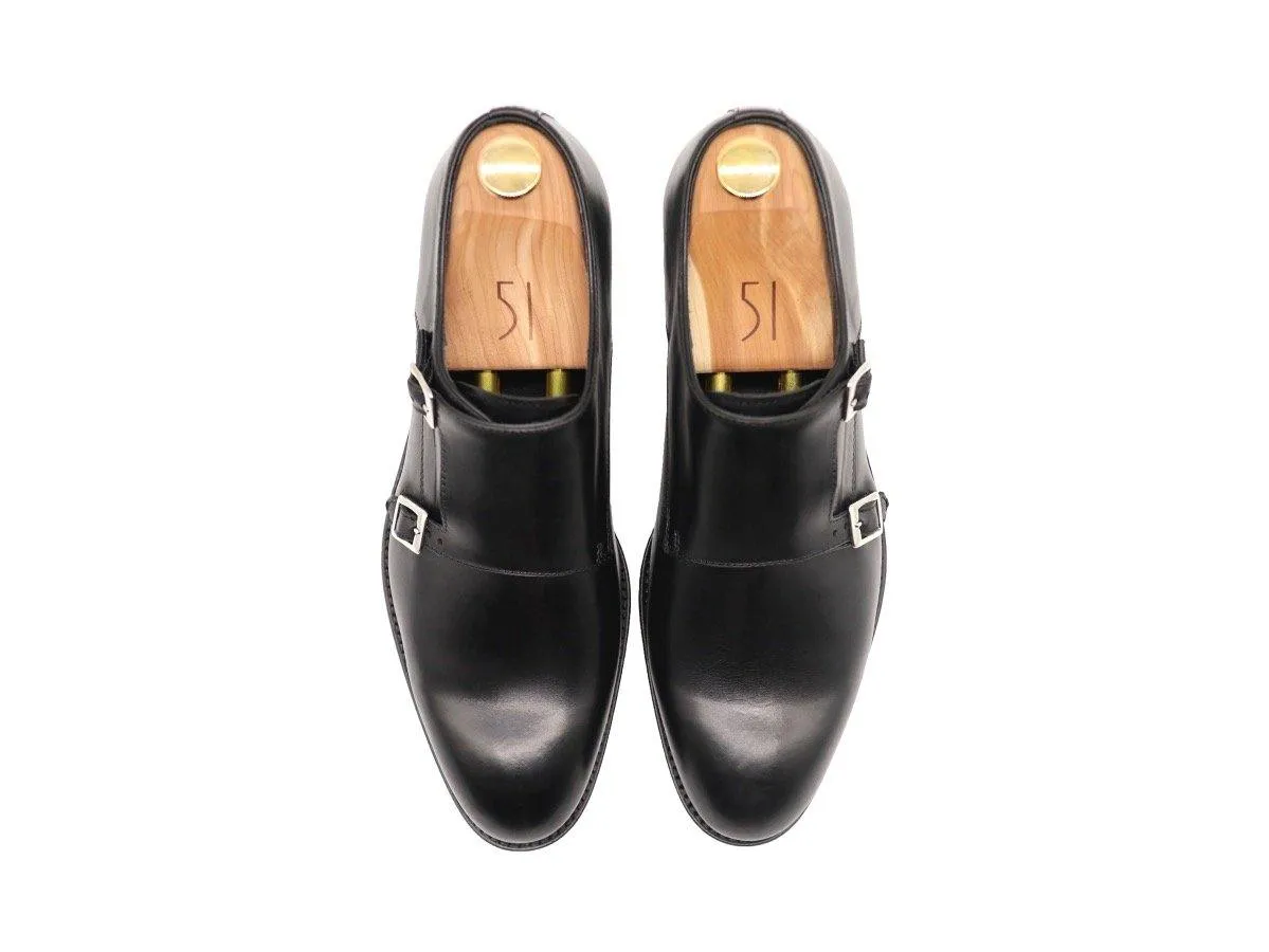 Haste Men's Calf Leather Double Monk Strap Shoes - Black