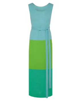 Ingmarson Colour Block Belted Slit Dress Green & Blue