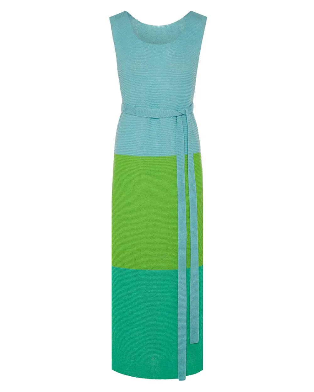 Ingmarson Colour Block Belted Slit Dress Green & Blue