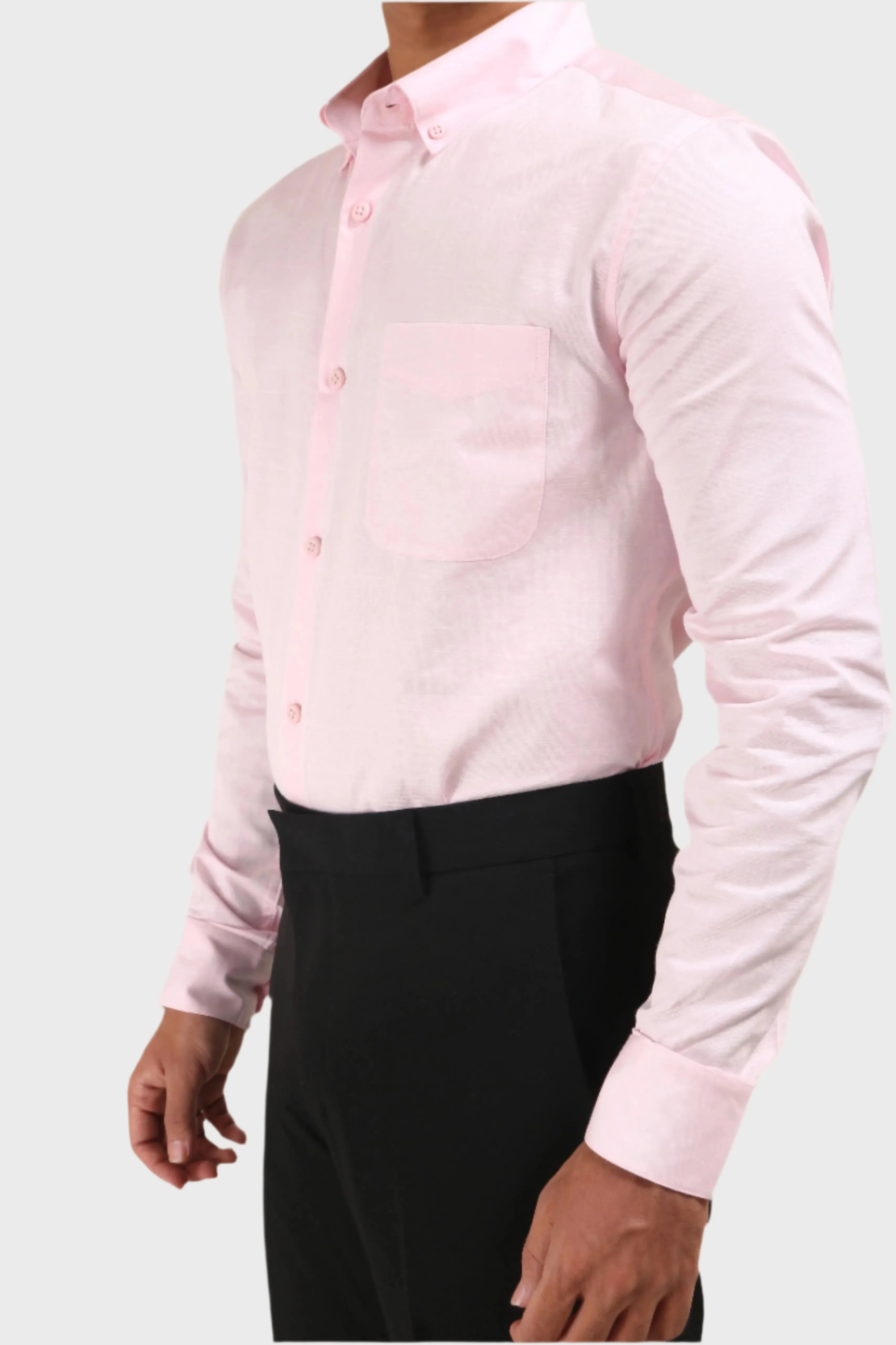 JONESBURG MENS BABY PINK SATIN SLUB SLIM FIT SEMI FORMAL SHIRT