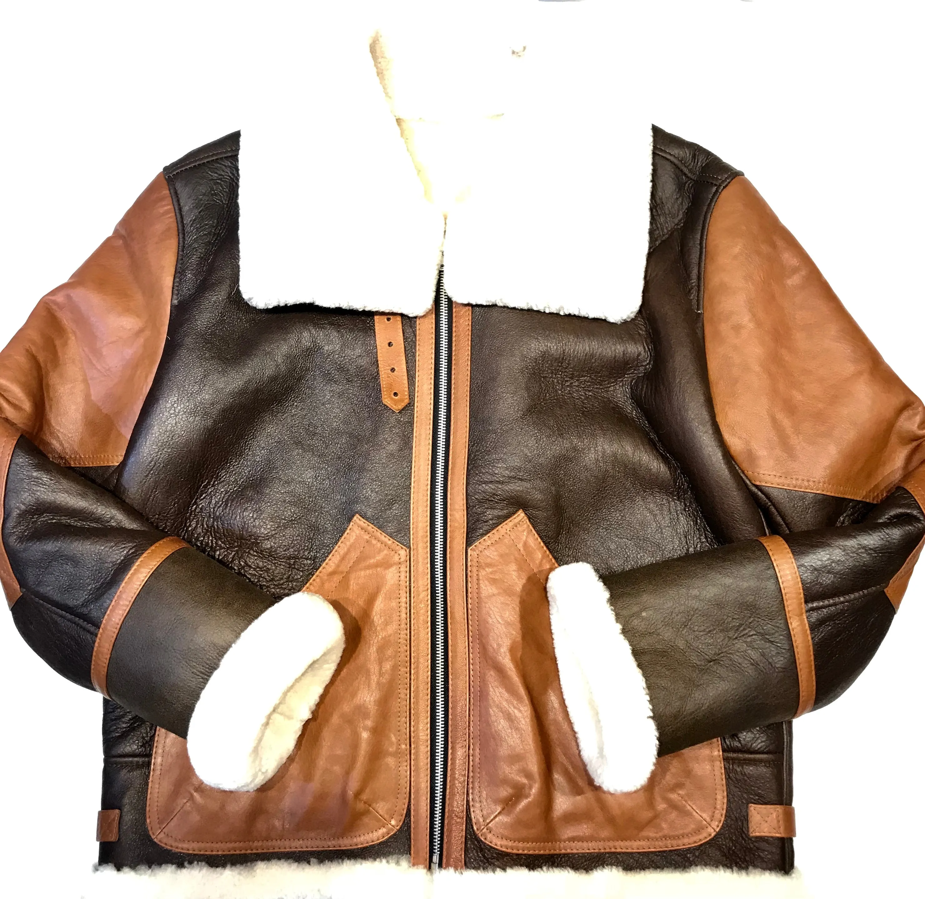 Kashani Two Tone Brown Aviator Shearling Jacket