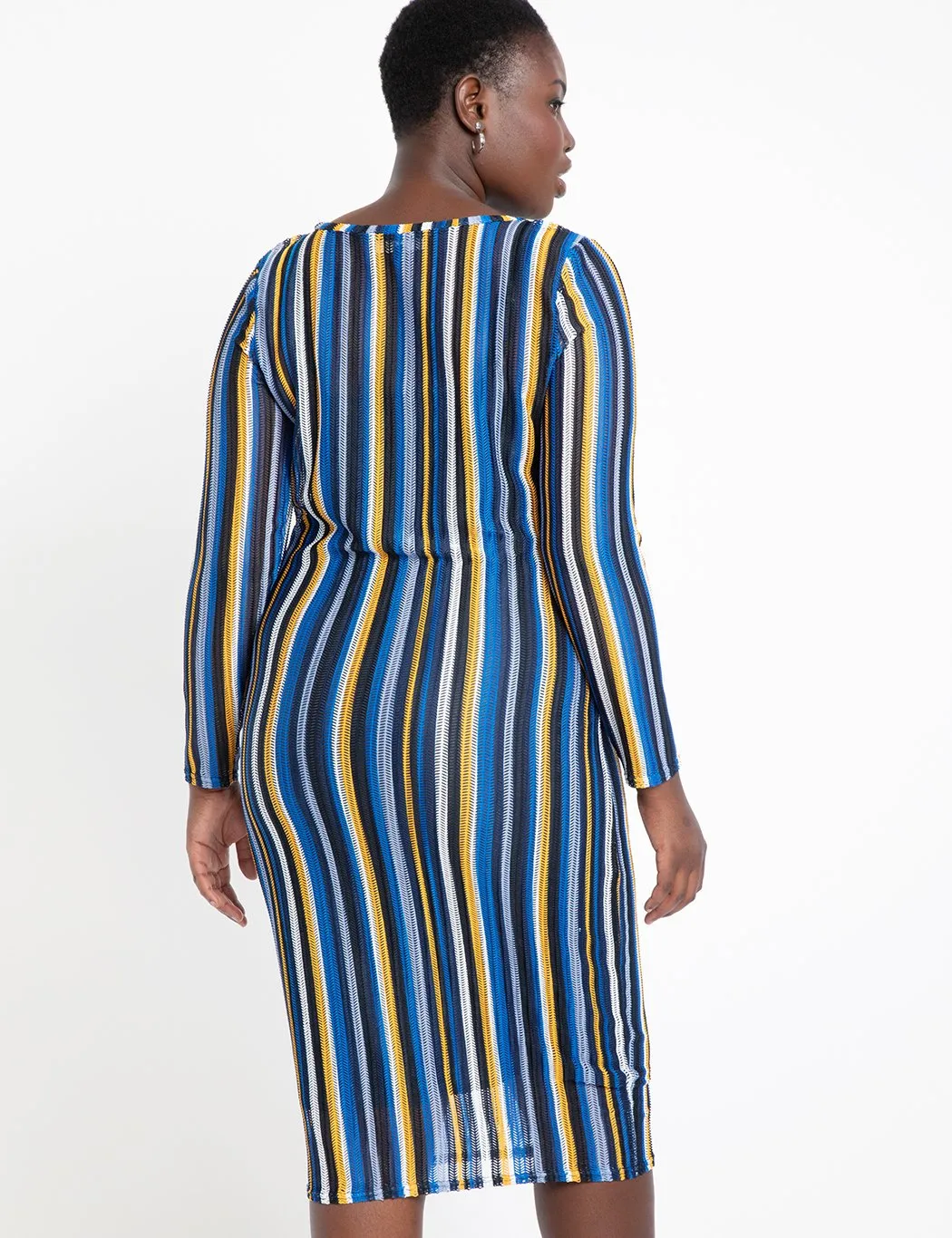 Knit Bodycon Dress in Blue & Yellow Stripes