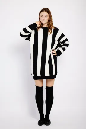 Knitwear Dress in Black and White Stripe