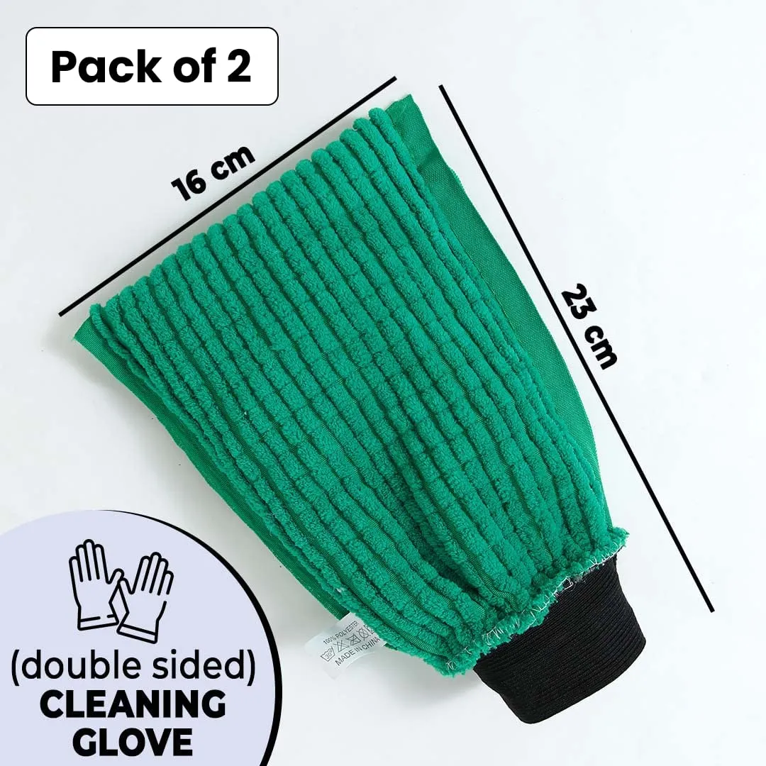 Kuber Industries Set of 2 Chenille Dry Mitt Gloves | Multi-Purpose Gloves for Kitchen, Home & Laptop Cleaning|Lint & Scratch Free|Super Absorbent|Emerald Green