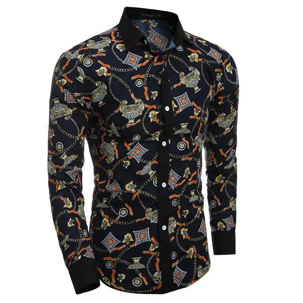 Long Sleeve Designer Shirts for Men Personality 3D Printing Slim