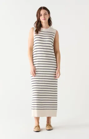 Long Stripe Midi Dress in Cream/ Navy Stripe