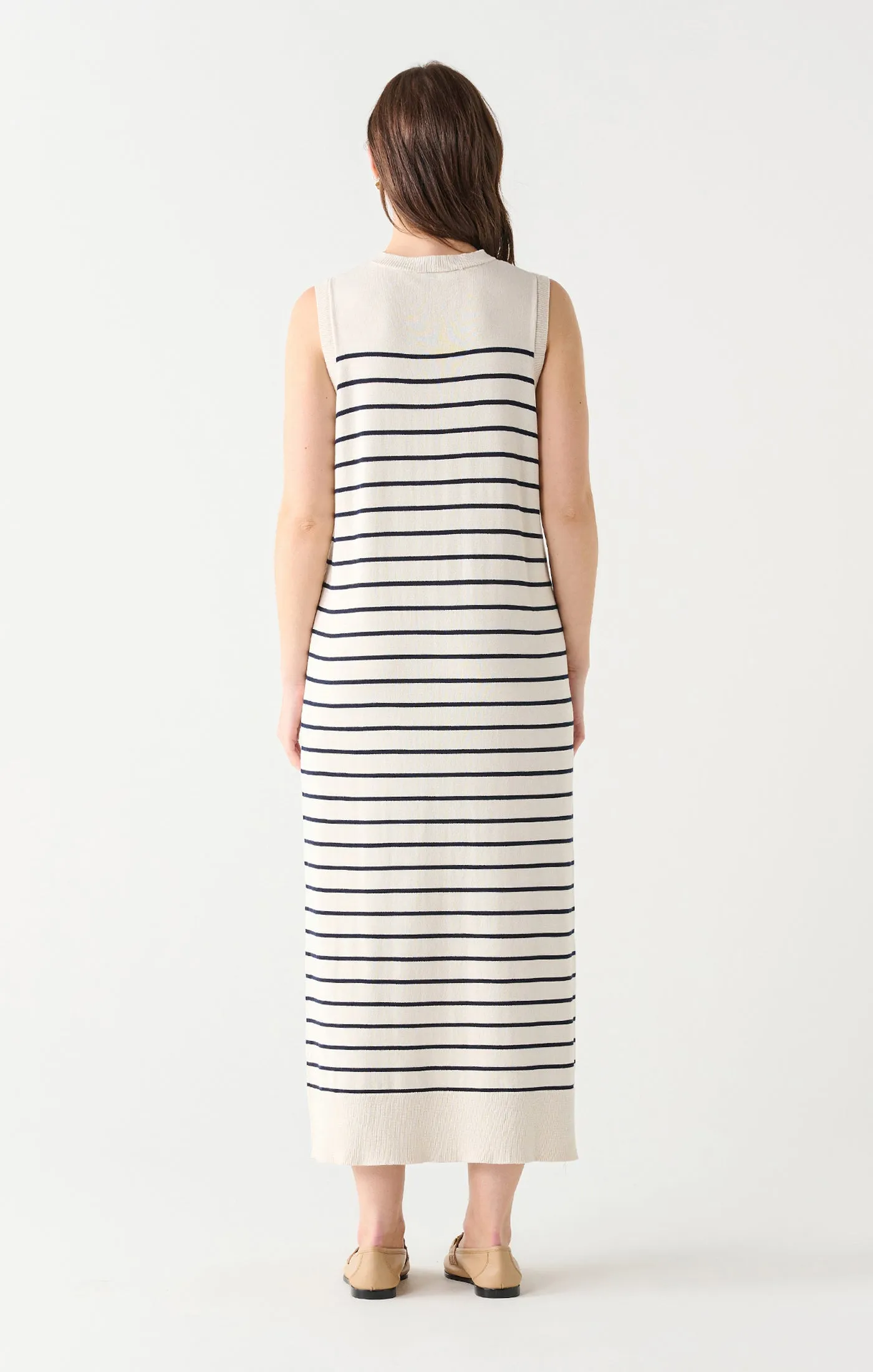 Long Stripe Midi Dress in Cream/ Navy Stripe